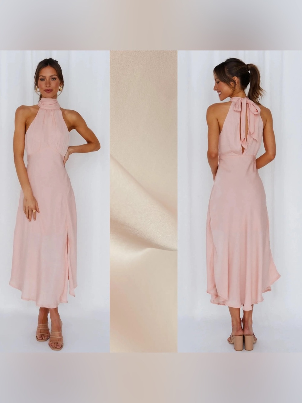 Hello Molly Halter Blush Midi Silky Dress peach color - Picture 2 of 8